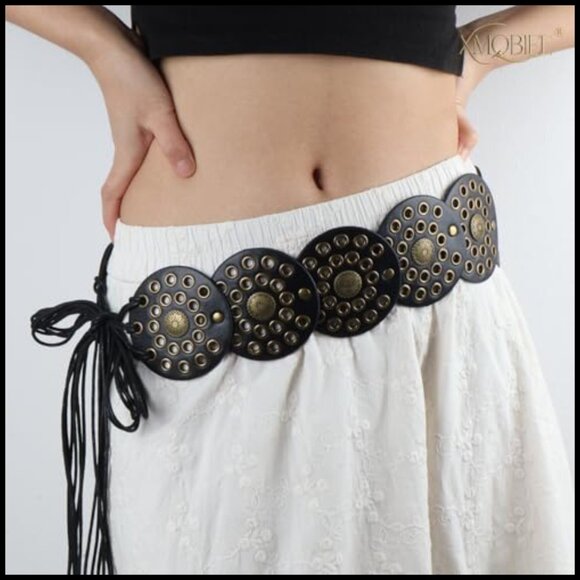 Western Disc Leather Belt Boho Concho Style Adjustable Fit Country Concert main image 6
